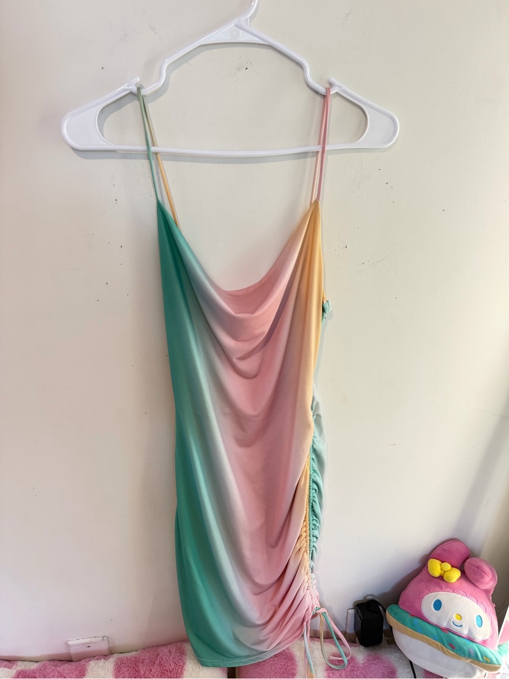 Pastel Ombre Cowl Neck Slip Dress - Pink, Mint & Yellow